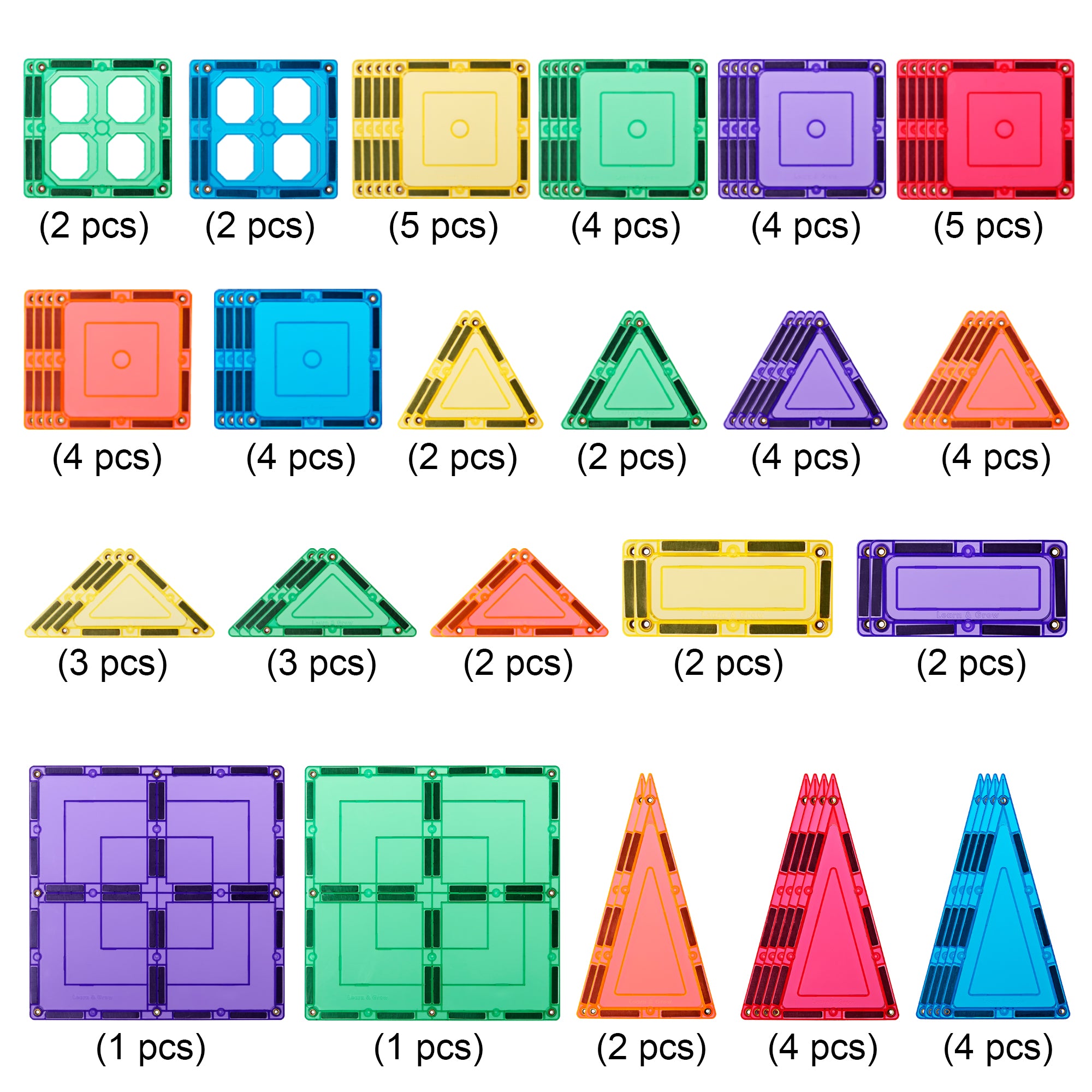 Learn And Grow - Magnetisch constructiespeelgoed Base Pack - 64 stuks