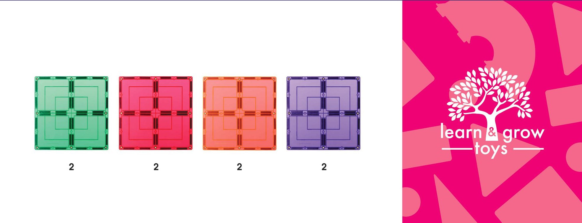 Learn And Grow - Magnetisch constructiespeelgoed Large Square Pack - 8 stuks