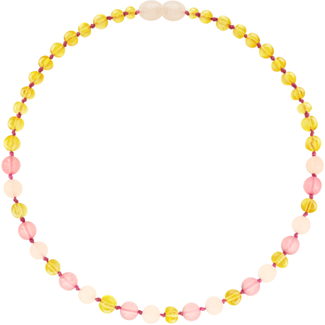 Barnsteen ketting volwassenen -  lemon - rozenkwarts - jade (45 cm)