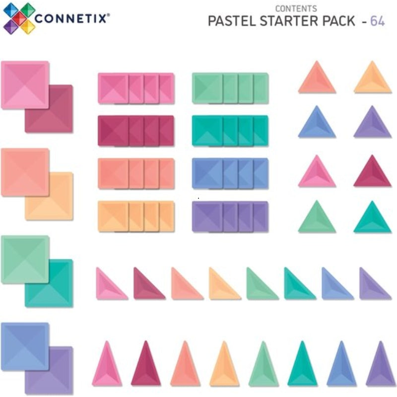 Connetix - Pastel Starter Pack 64 stuks - magnetisch constructiespeelgoed