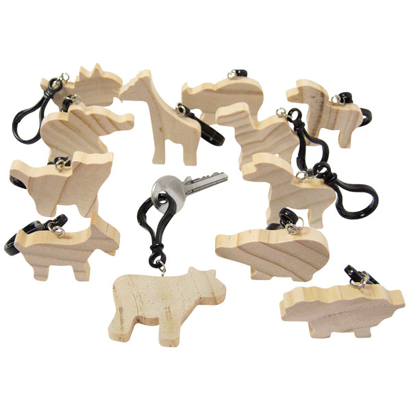 Eduplay - onbewerkte houten dieren sleutelhangers - set van 12 stuks