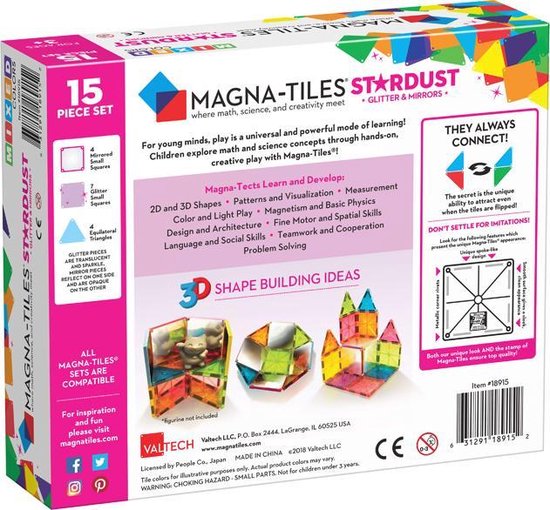 Magna Tiles - 15 stuks Stardust Mixed Colors - Constructiespeelgoed