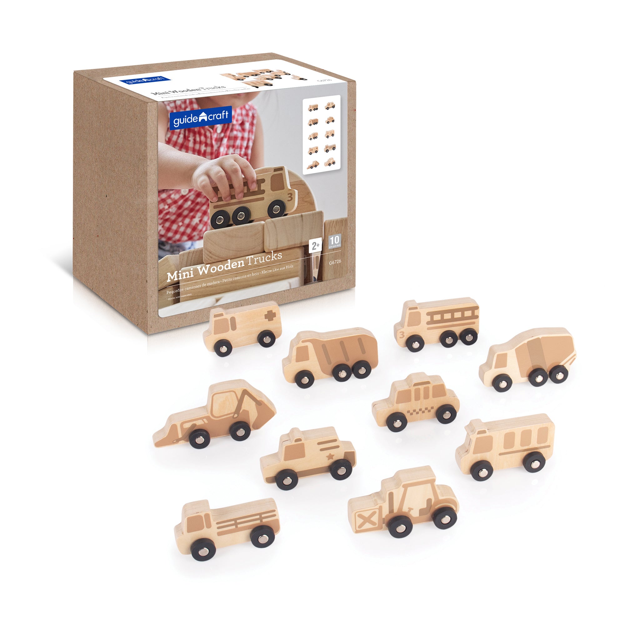 Guidecraft - 10 houten voertuigen (trucks)
