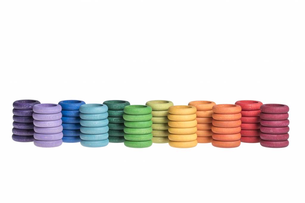 72 houten ringen in 12 kleuren regenboog - Grapat
