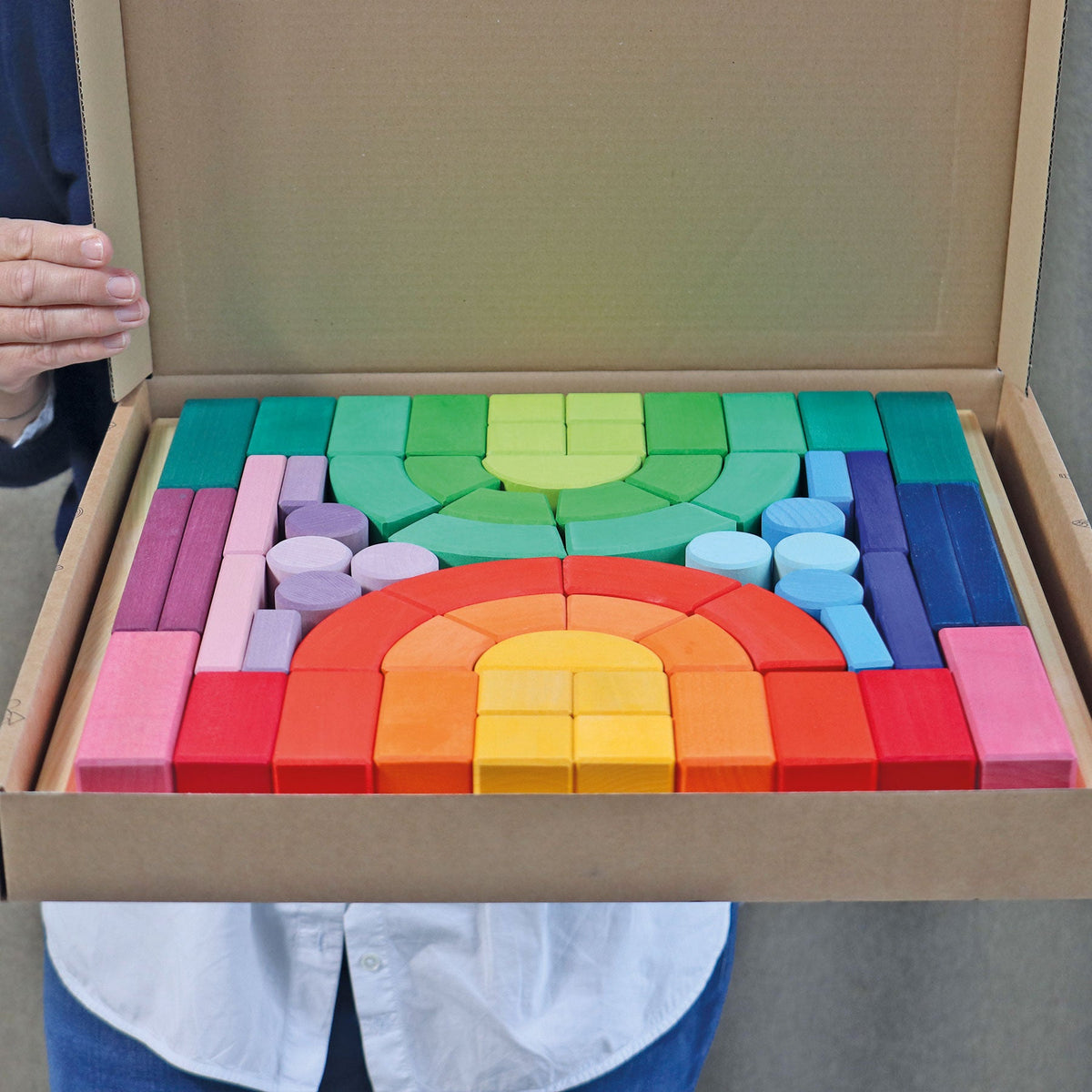 Grimm's - Romaanse Bouwset – 62 houten blokken in geometrische vormen