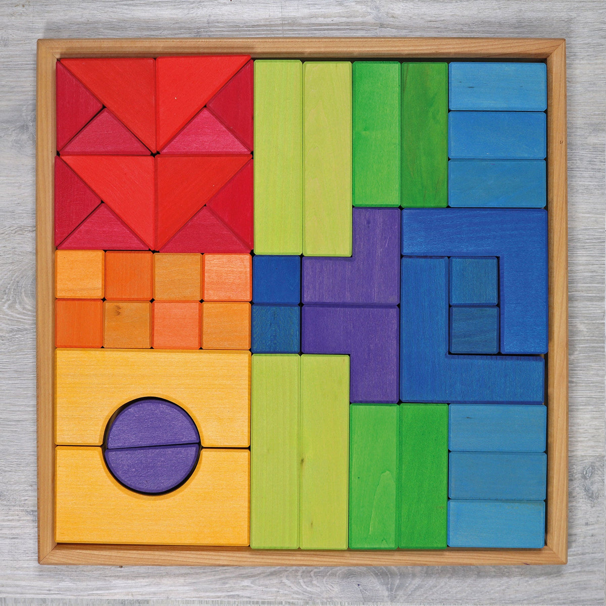 Grimm's - Bouwset 2 – 46 natuurkleurige blokken in houten frame