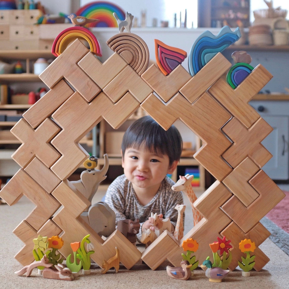 Grimm's - Trappenset bouwen – 19 delen in houten frame