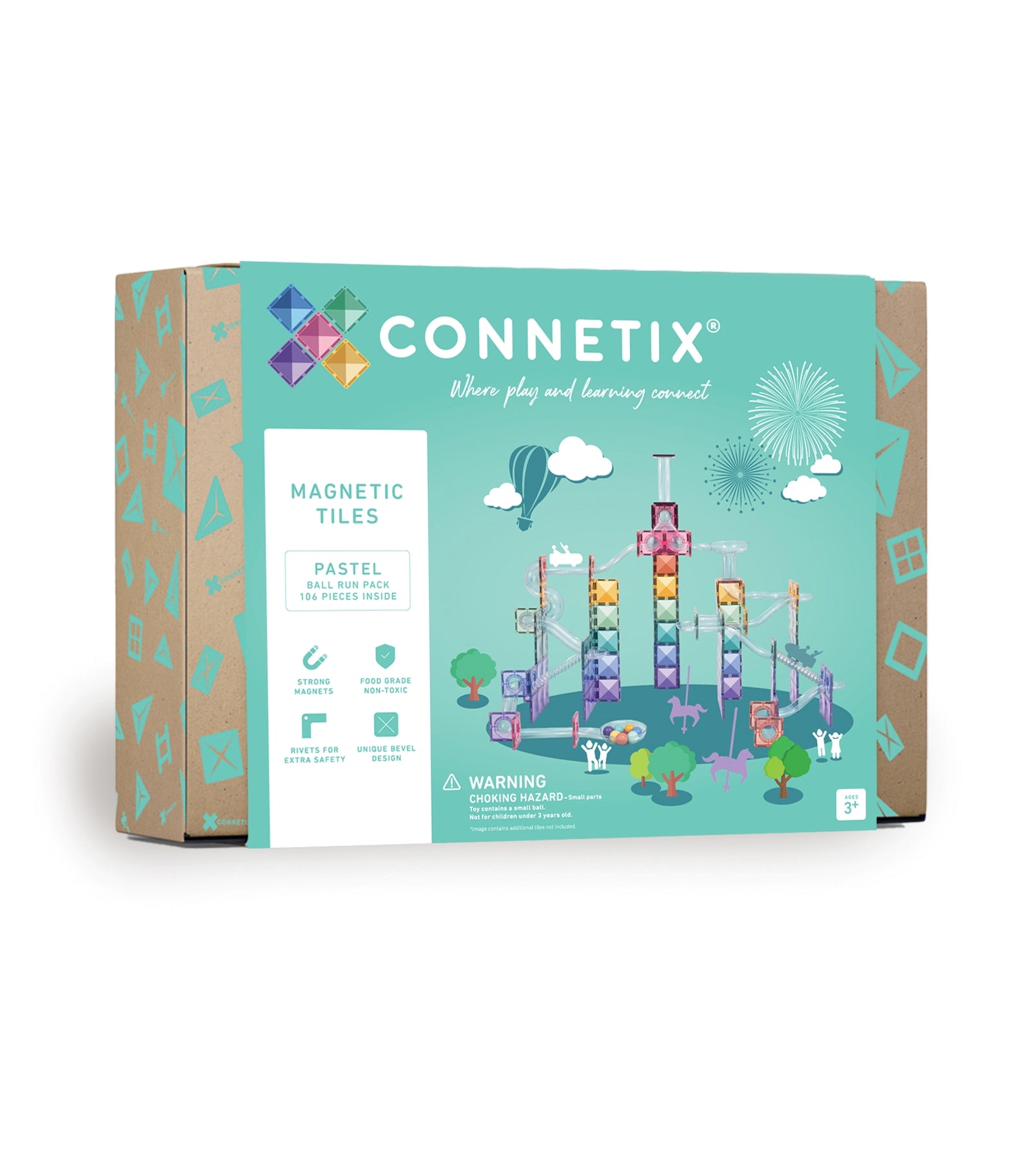 CONNETIX - Pastel Ball Run Pack knikkerbaan 106 stuks - magnetisch constructiespeelgoed