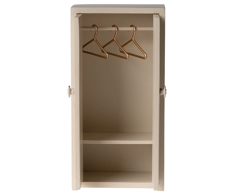 Maileg - Kast met 3 hangers (muis maat) voor in poppenhuis - Cream