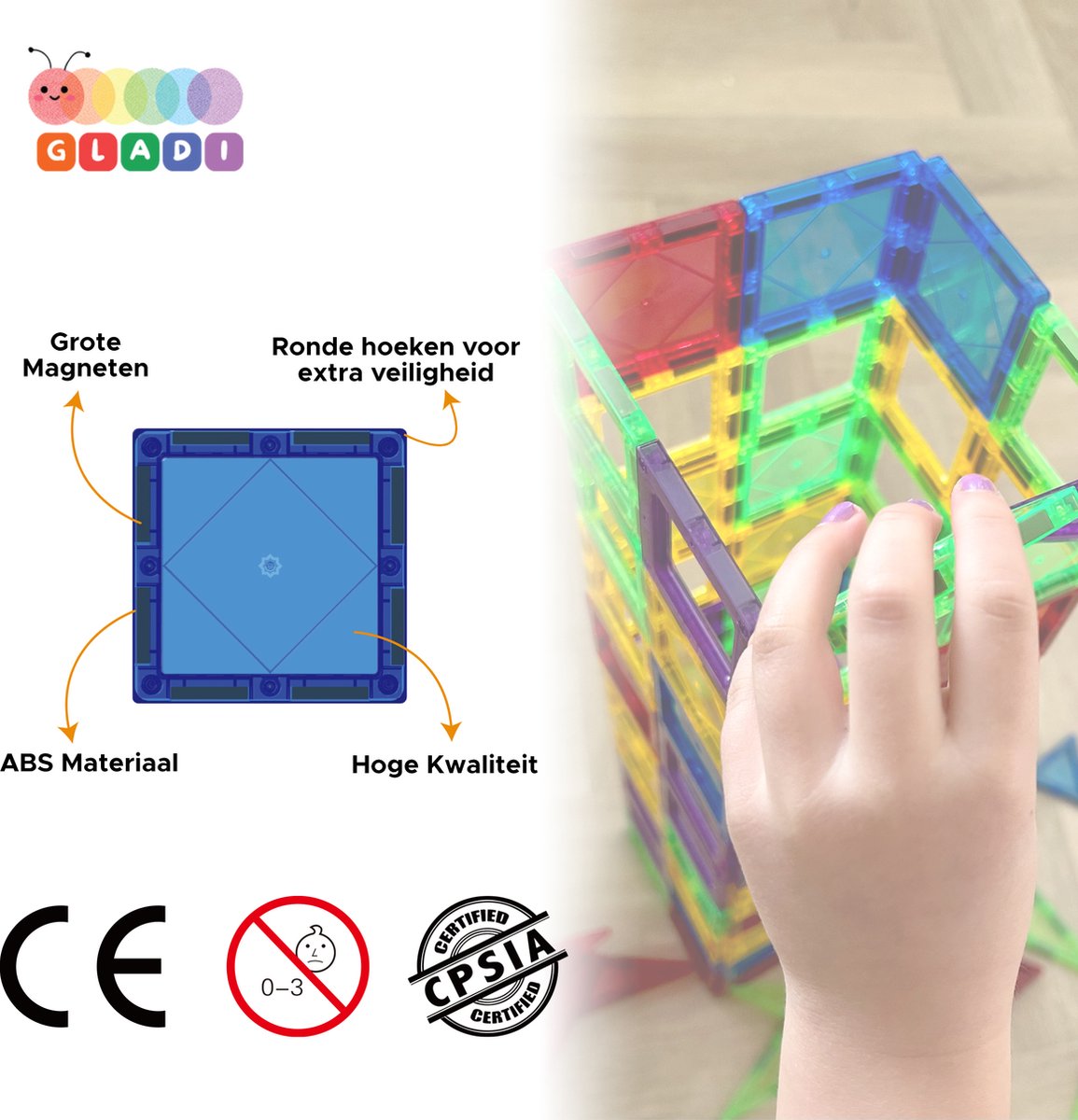 Gladi Tiles - 100 stuks - Magnetic Tiles - Magnetisch Speelgoed