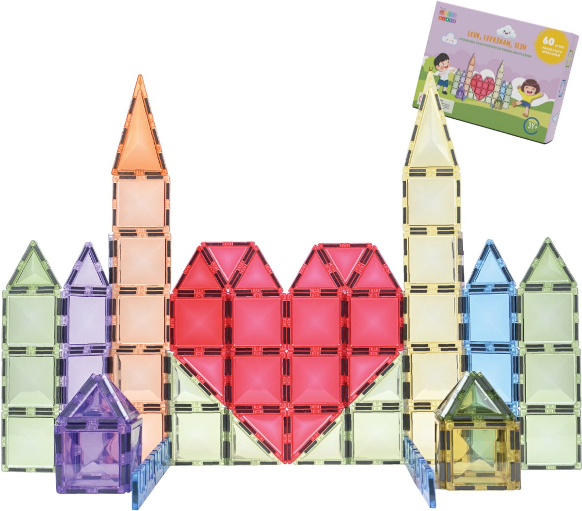 Gladi Tiles - 60 stuks Pastel - Magnetic Tiles - Magnetisch Speelgoed