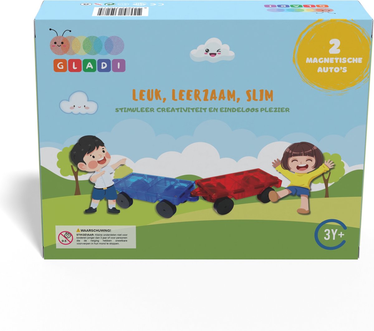 Gladi Tiles - 2 magnetische auto's - Magnetic Tiles - Magnetisch Speelgoed