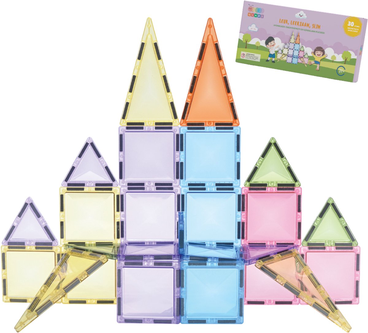 Gladi Tiles - 30 stuks Pastel - Magnetic Tiles - Magnetisch Speelgoed