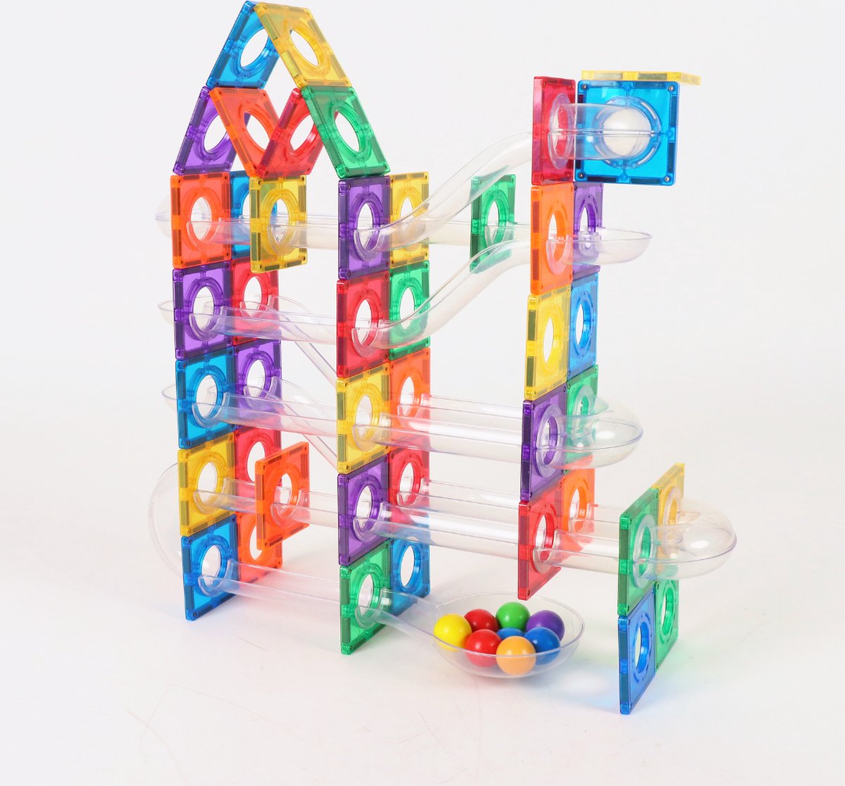 Gladi Tiles - 128 stuks knikkerbaan - Magnetic Tiles - Magnetisch Speelgoed