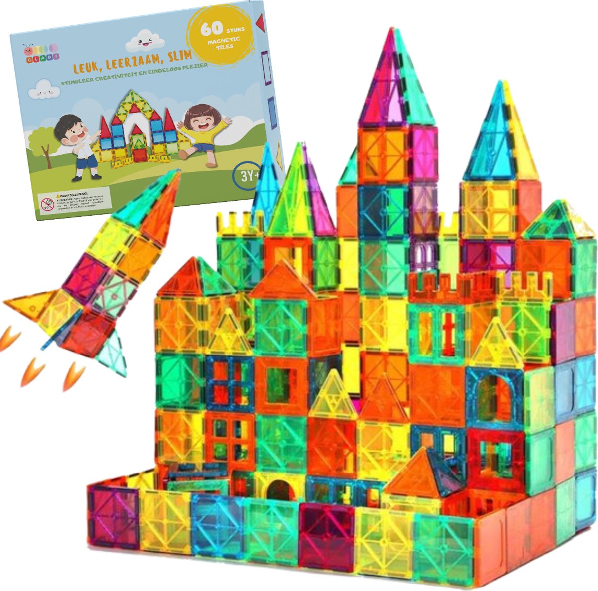 Gladi Tiles - 60 stuks - Magnetic Tiles - Magnetisch Speelgoed
