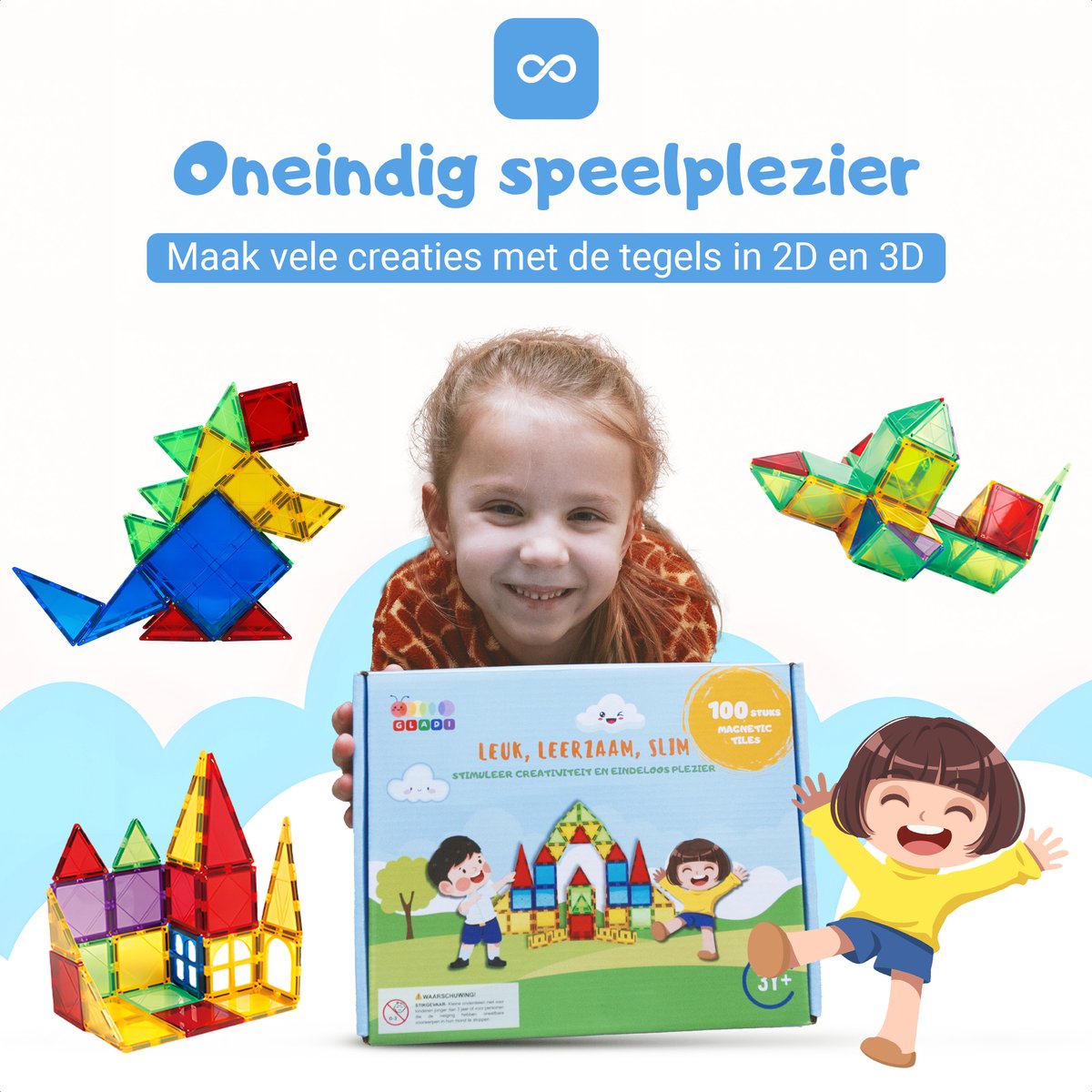 Gladi Tiles - 100 stuks - Magnetic Tiles - Magnetisch Speelgoed