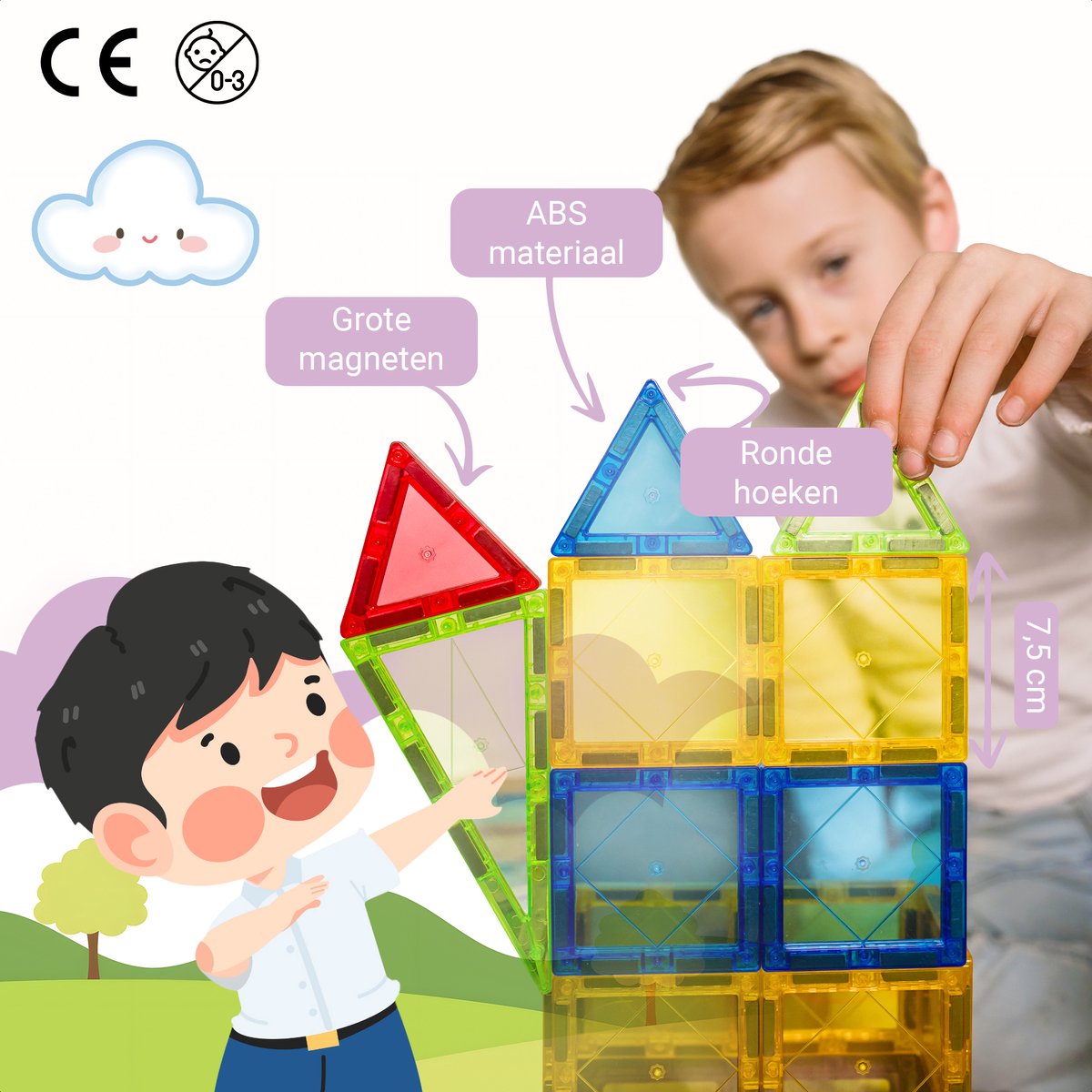 Gladi Tiles - 28 stuks Pastel - Magnetic Tiles - Magnetisch Speelgoed