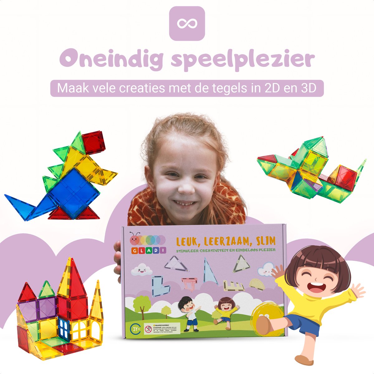 Gladi Tiles - 28 stuks Pastel - Magnetic Tiles - Magnetisch Speelgoed