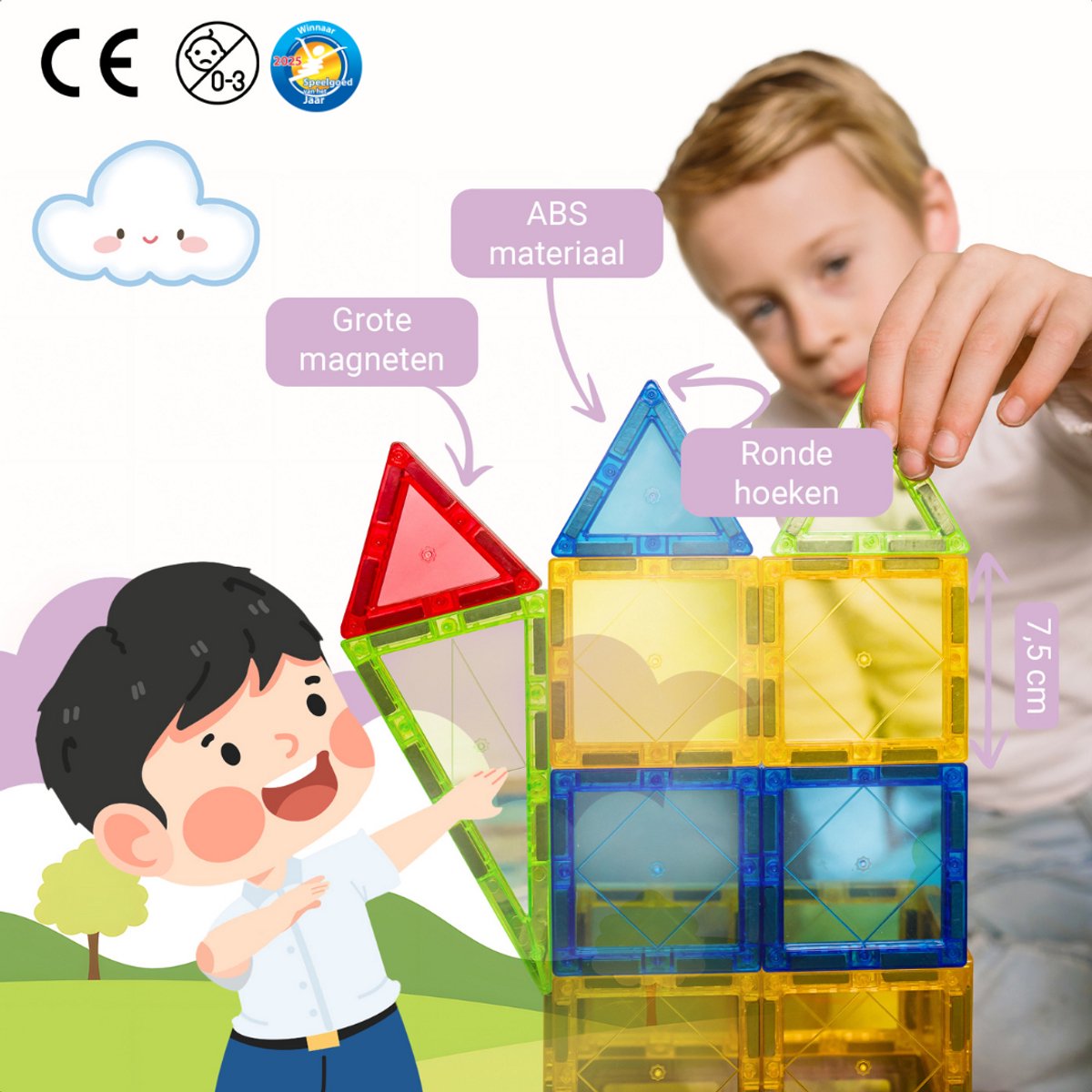 Gladi Tiles - 100 stuks Pastel - Magnetic Tiles - Magnetisch Speelgoed
