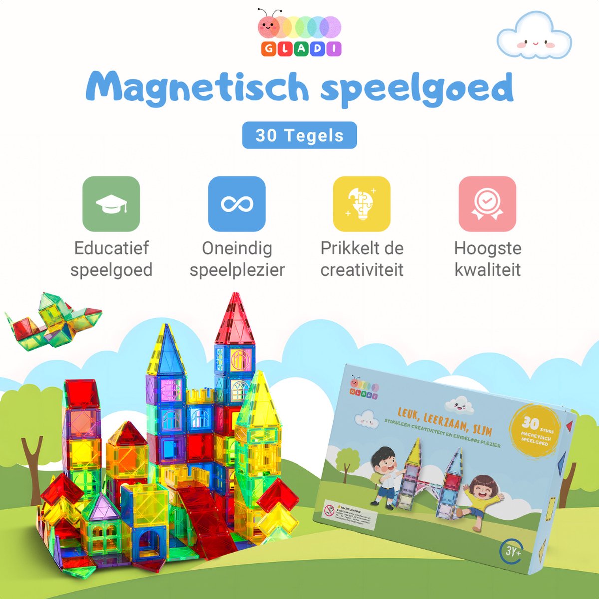 Gladi Tiles - 30 stuks - Magnetic Tiles - Magnetisch Speelgoed