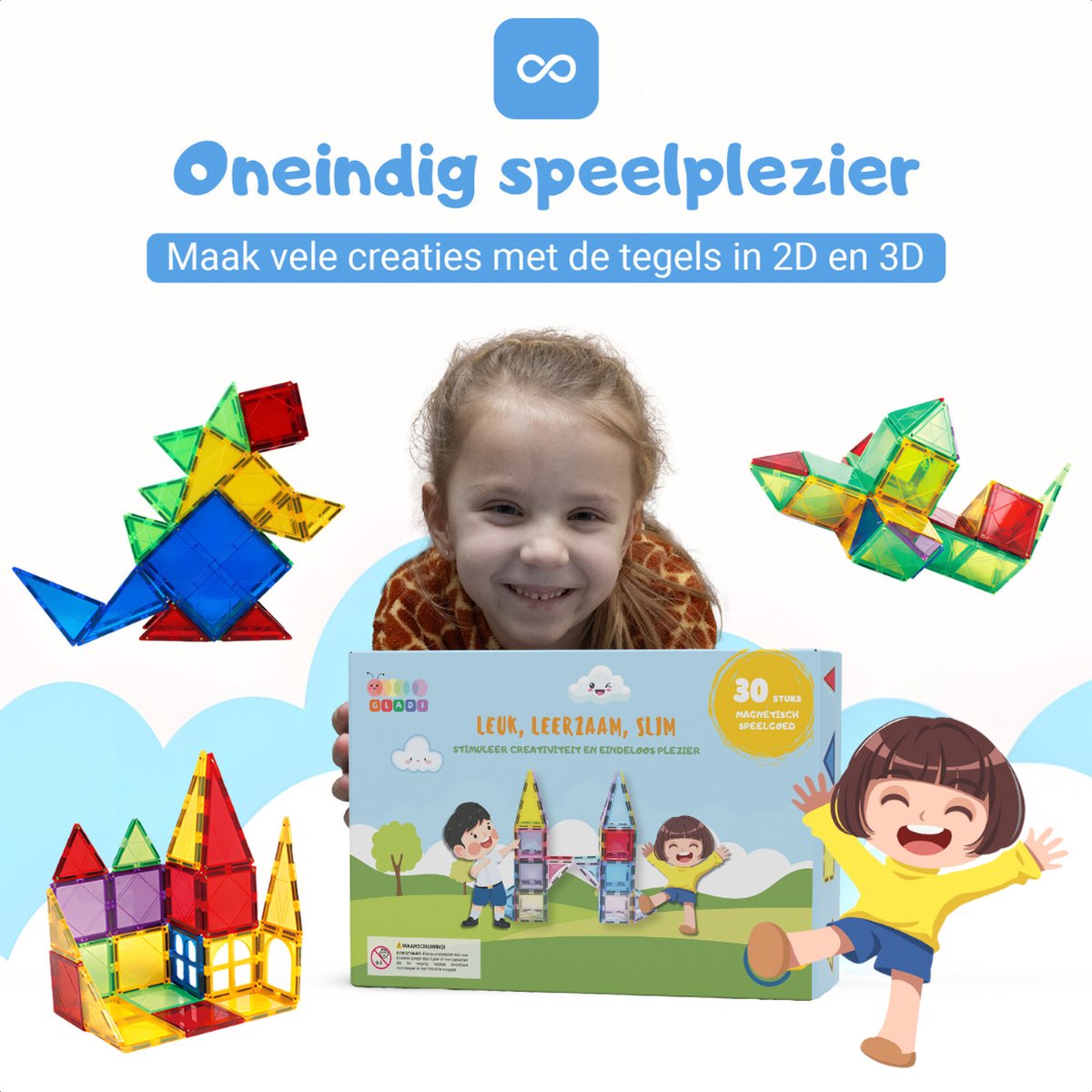 Gladi Tiles - 30 stuks - Magnetic Tiles - Magnetisch Speelgoed