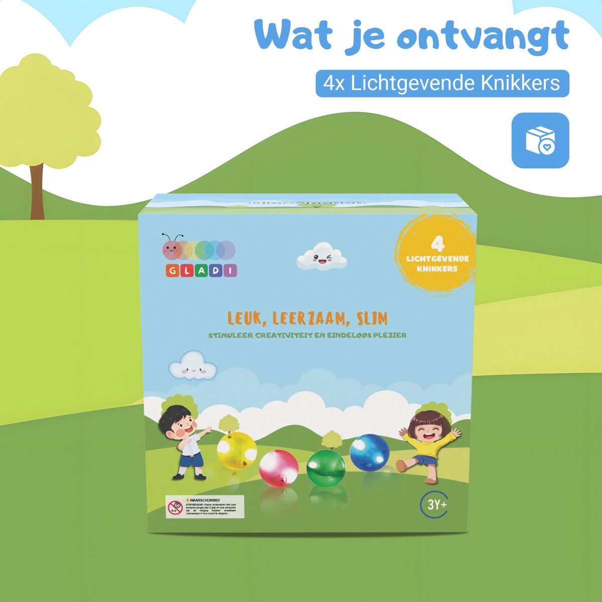 Gladi Tiles - 4 lichtgevende ballen voor knikkerbaan - Magnetic Tiles - Magnetisch Speelgoed