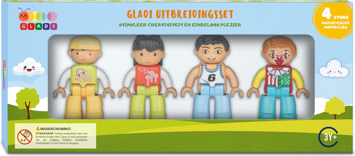 Gladi Tiles - 4 magnetische poppetjes - Magnetic Tiles - Magnetisch Speelgoed