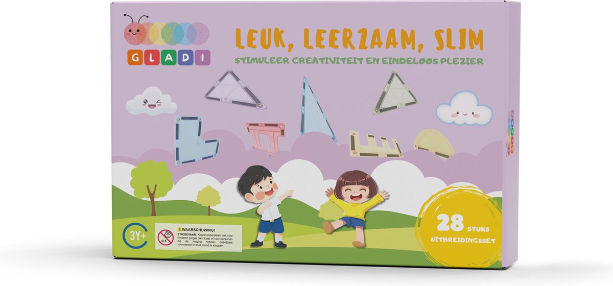 Gladi Tiles - 28 stuks Pastel - Magnetic Tiles - Magnetisch Speelgoed