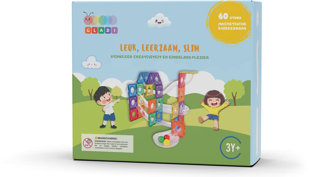Gladi Tiles - 60 stuks knikkerbaan - Magnetic Tiles - Magnetisch Speelgoed