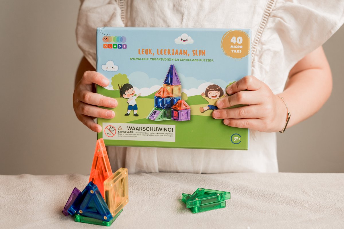 Gladi Tiles - 40 micro tegels - Magnetic Tiles - Magnetisch Speelgoed