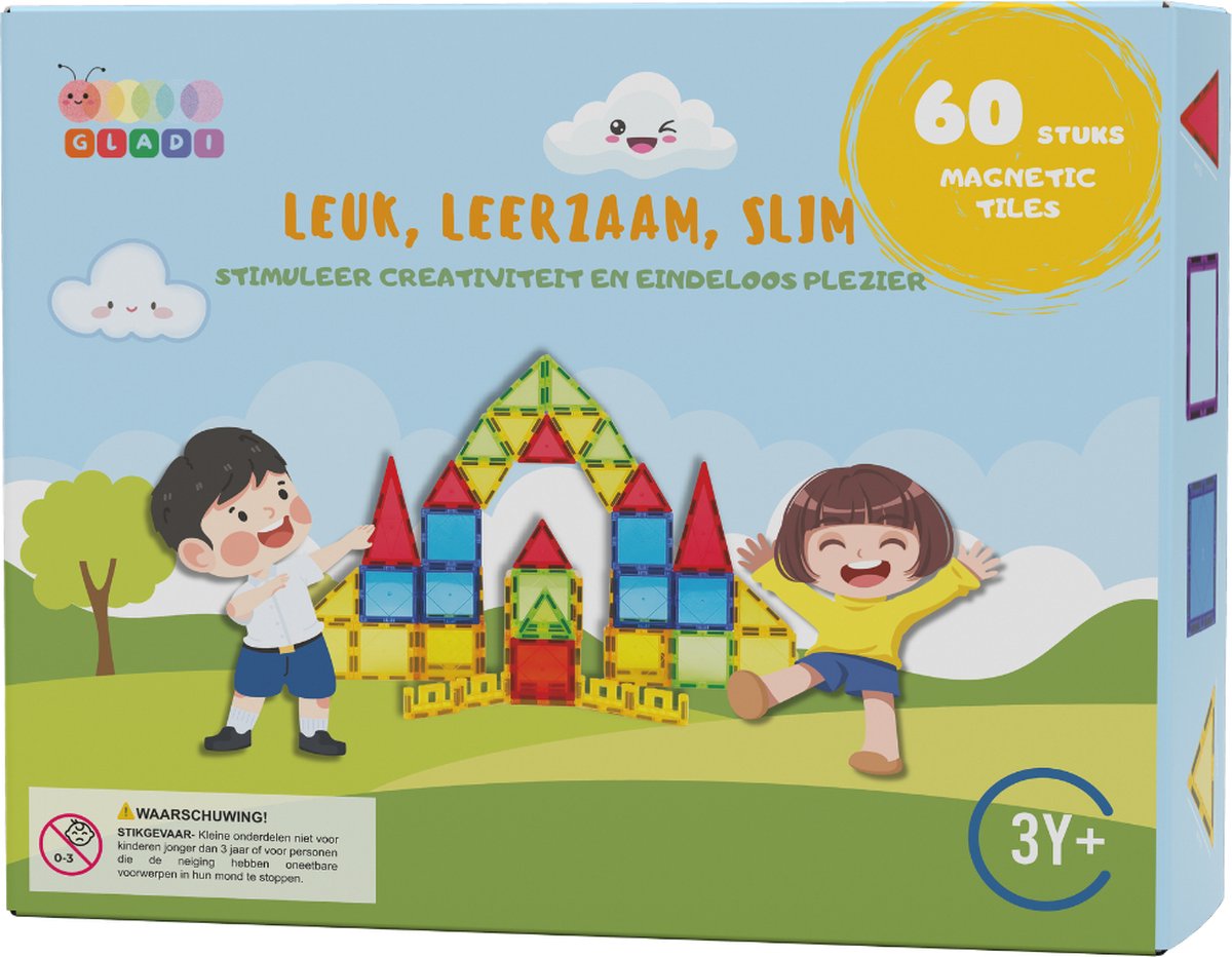 Gladi Tiles - 60 stuks - Magnetic Tiles - Magnetisch Speelgoed