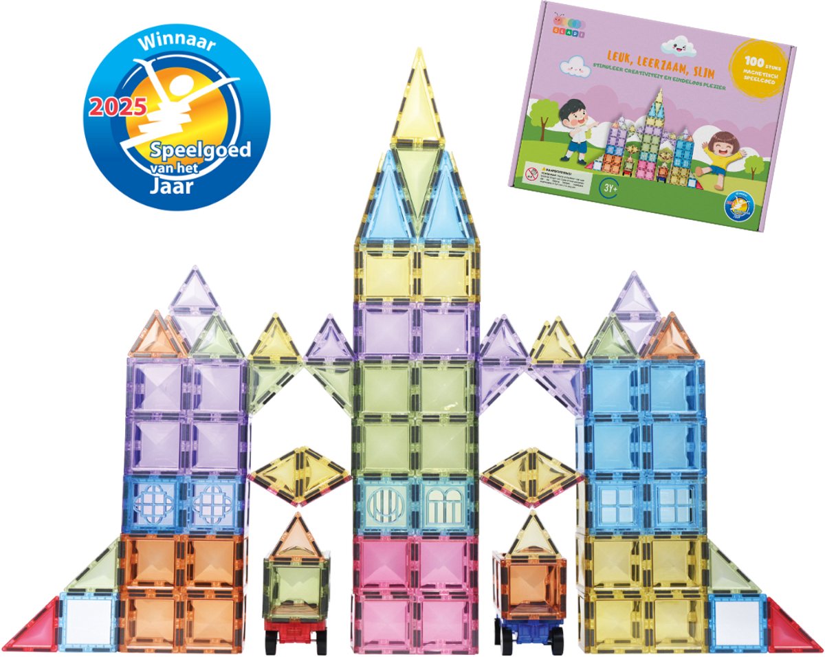Gladi Tiles - 100 stuks Pastel - Magnetic Tiles - Magnetisch Speelgoed