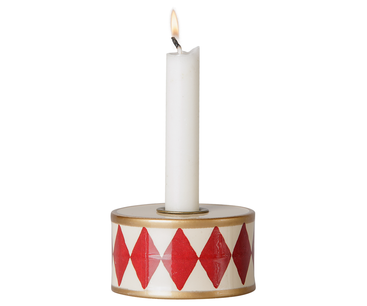 Maileg - Kaarsenhouder Trommel - Rood/Gebroken wit