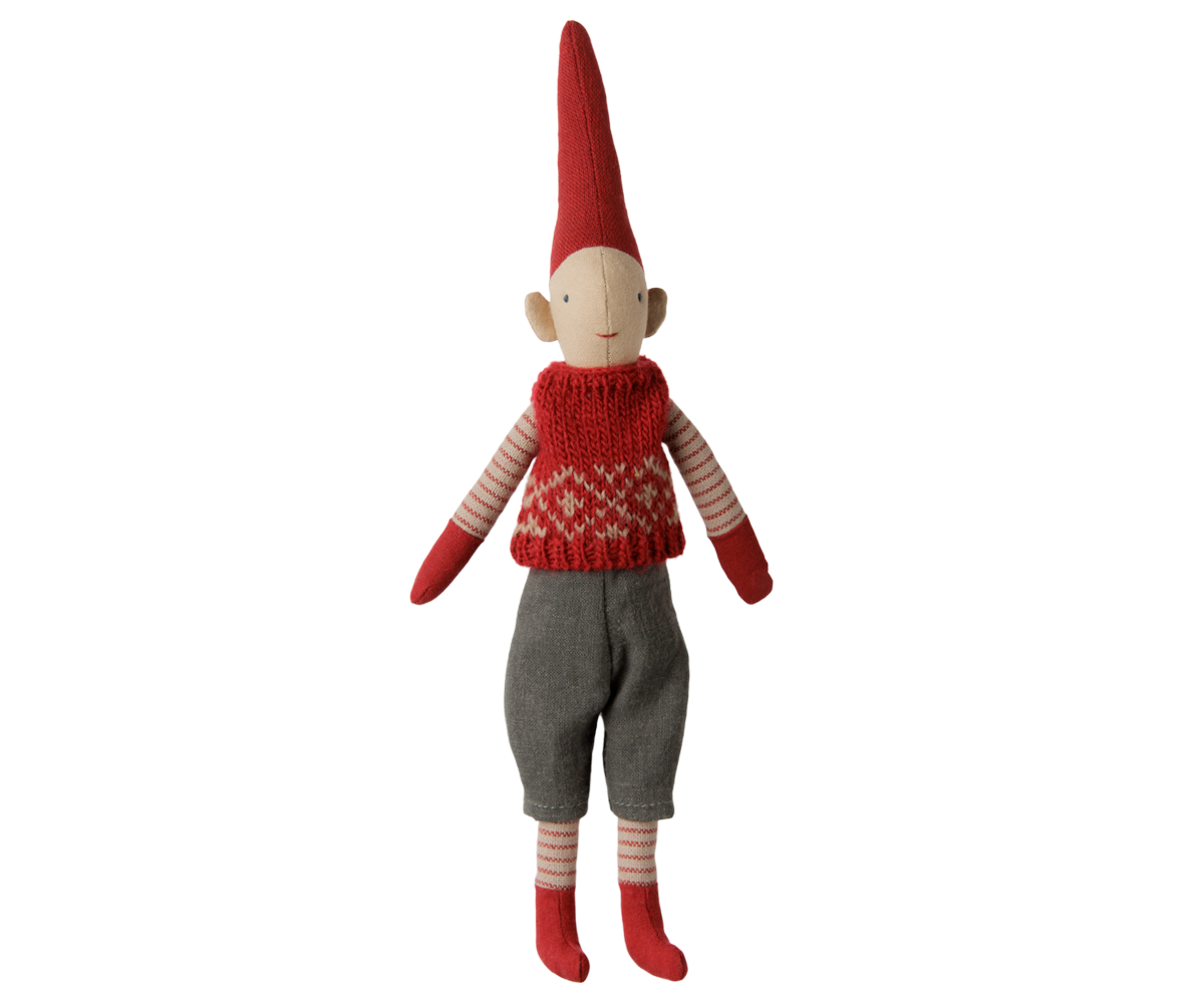 Maileg - Pixy Jongen Maat 1 - Rood Gebreid Vestje