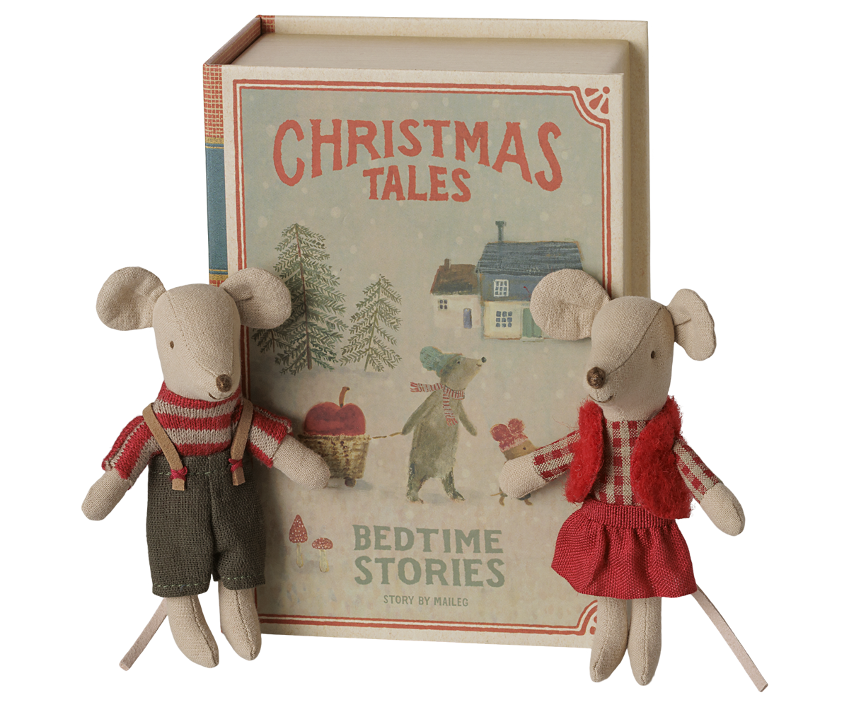 Maileg - Kersttweelingmuisjes, Klein zusje en broertje in boek
