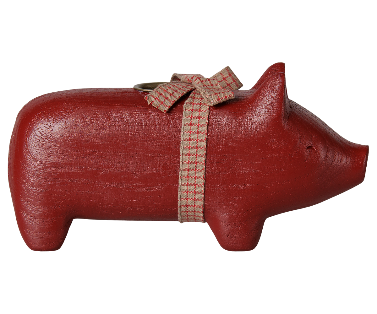Maileg - Houten Kandelaar Varken Medium - Rood