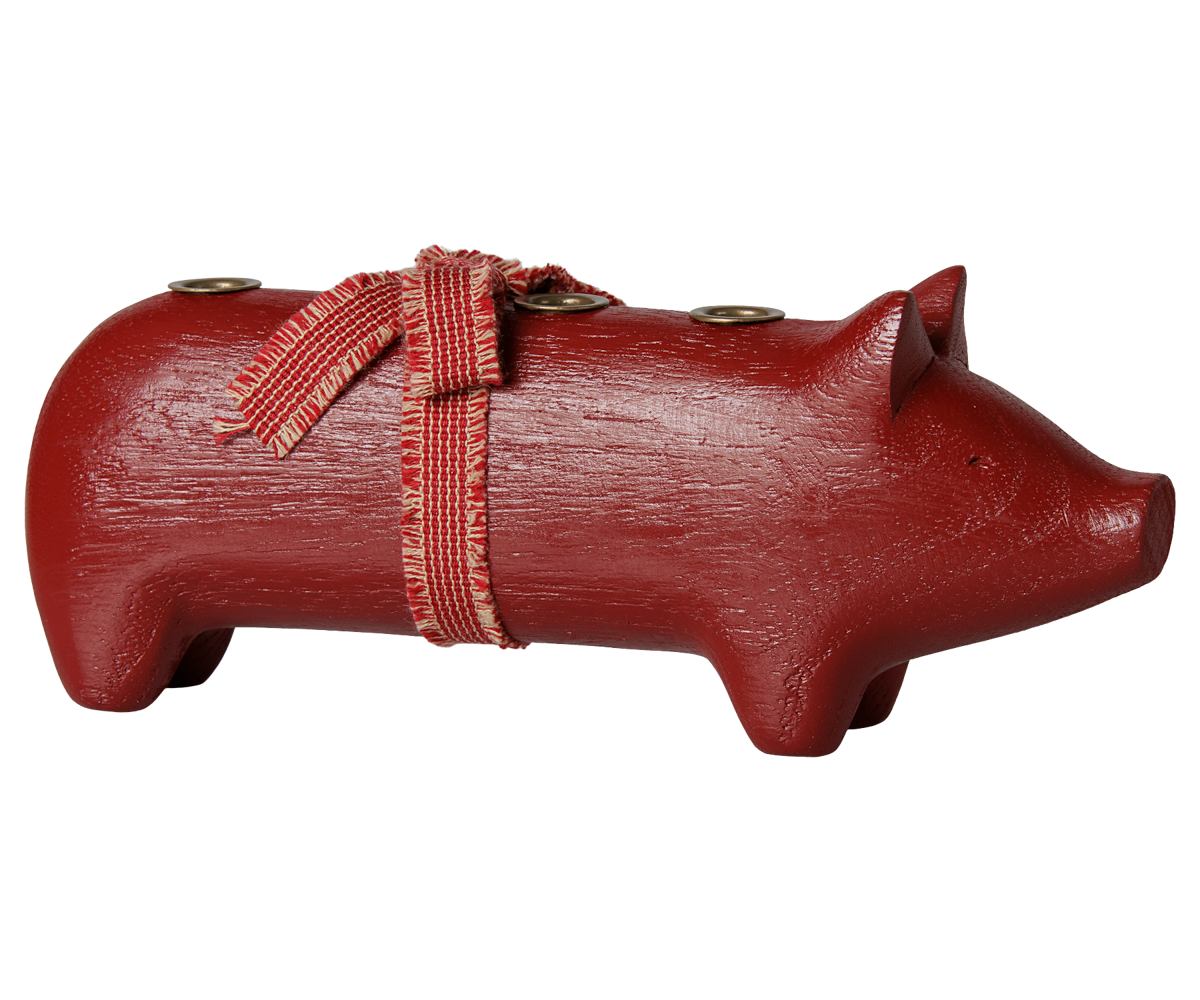 Maileg - Houten Kandelaar Varken Medium - Rood