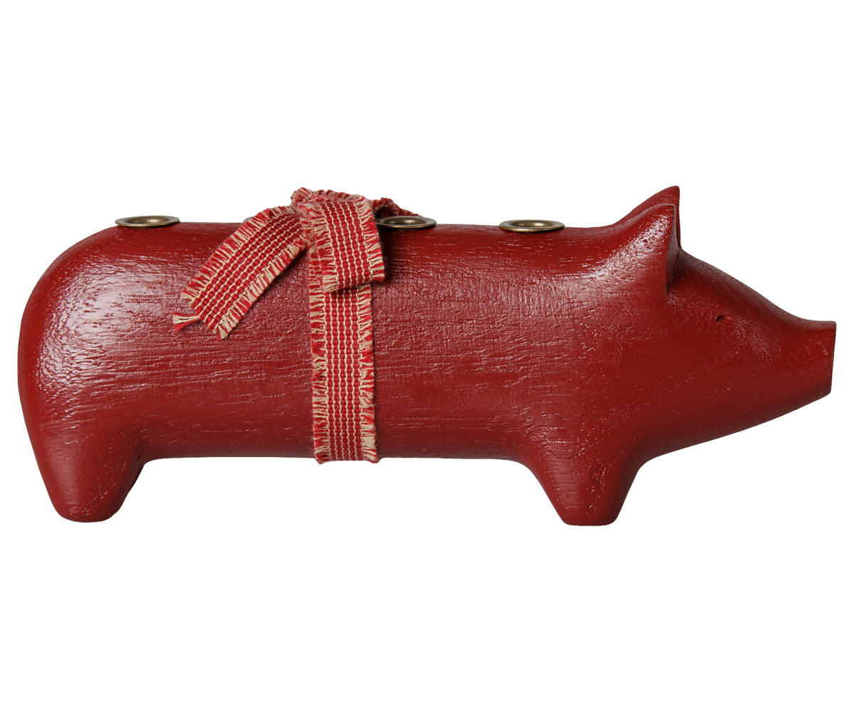 Maileg - Houten Kandelaar Varken Medium - Rood