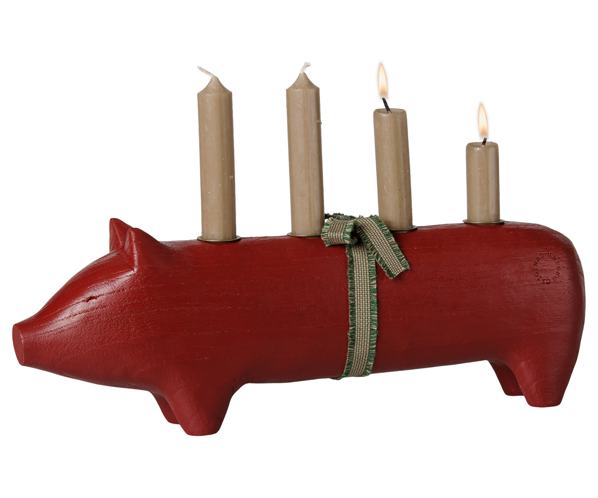 Maileg - Houten Kandelaar Varken Adventskalender Groot - Rood