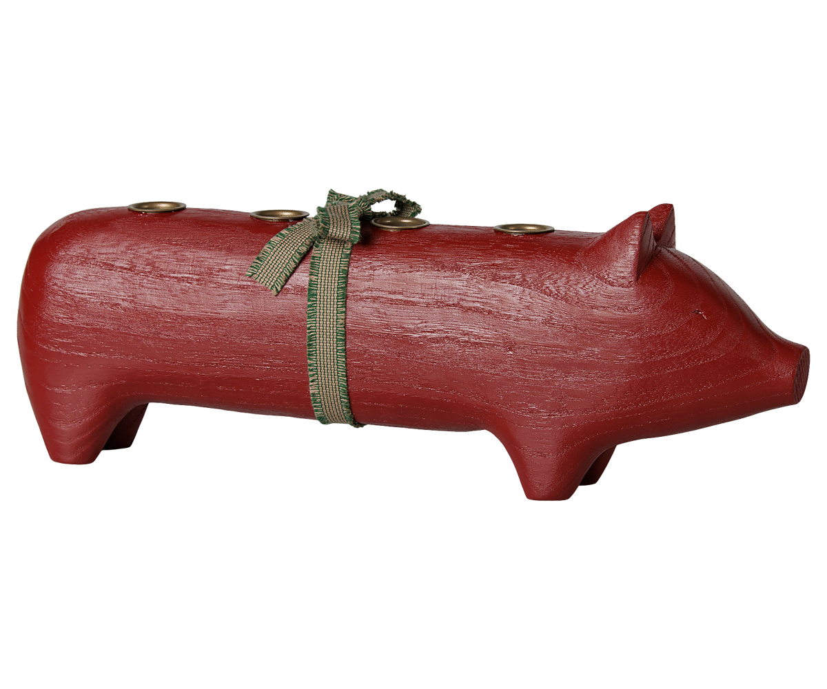 Maileg - Houten Kandelaar Varken Adventskalender Groot - Rood