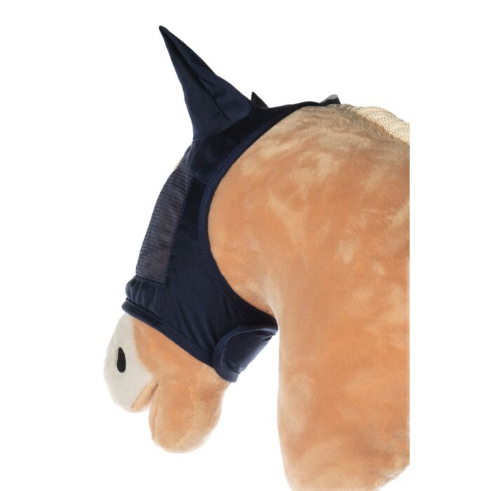 HKM hobbyhorse vliegenmasker donkerblauw op stokpaard