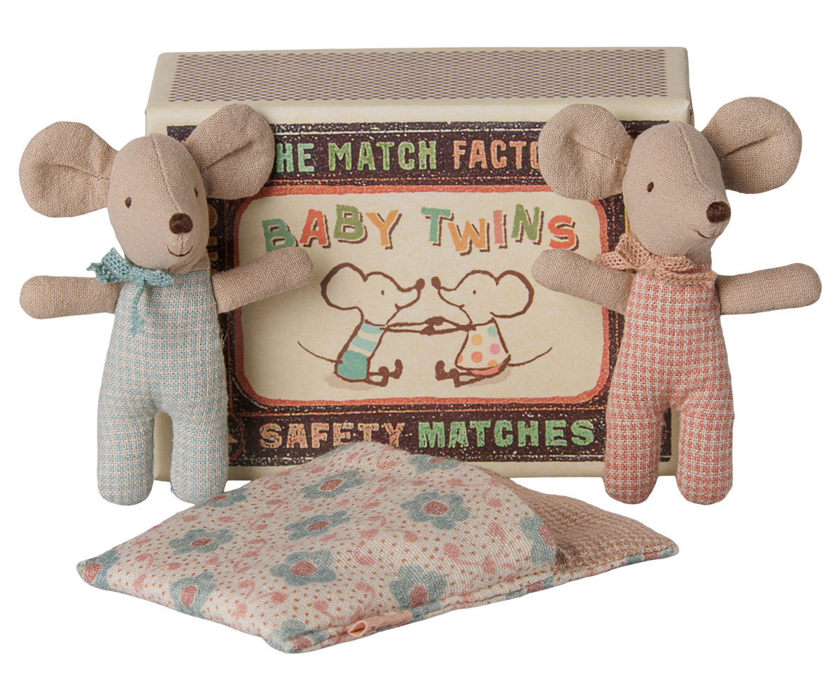 Maileg - Tweeling Babymuisjes in Luciferdoosje - Ruit
