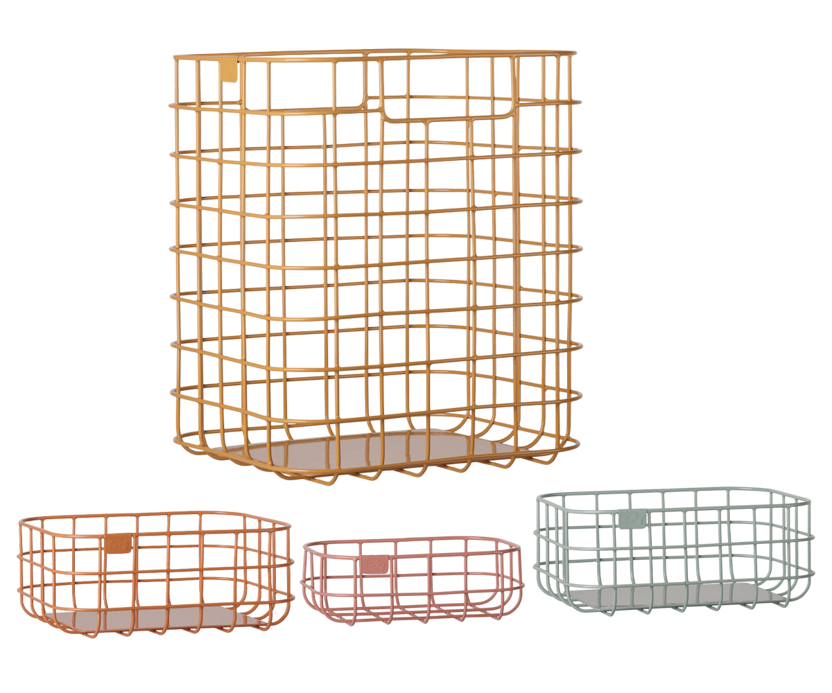 Maileg - Metalen Mandjes Set, 4 stuks - Oker/Koraal/Lichtmint/Poeder