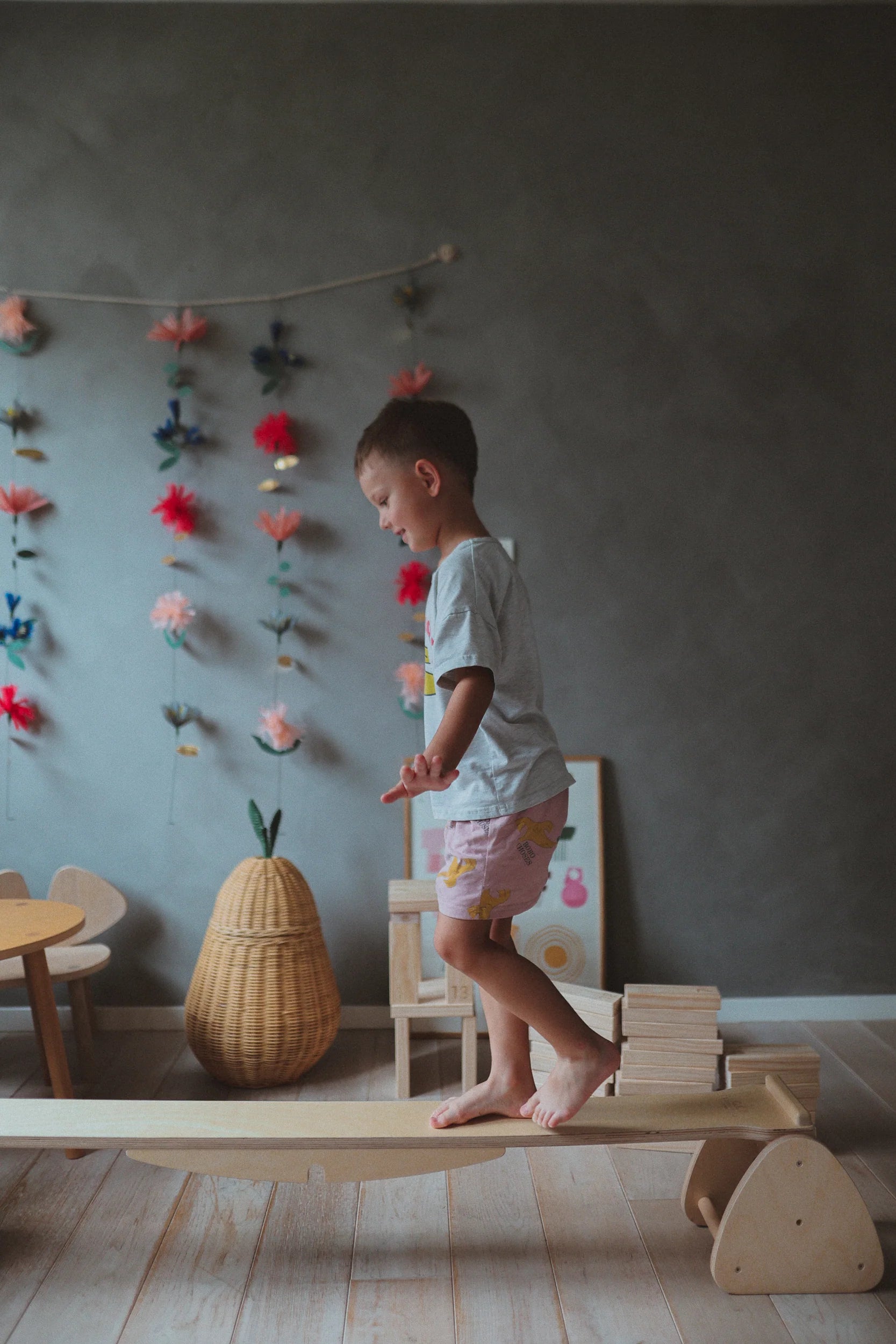 Kinderfeets - Balansbalk en wipwap van hout