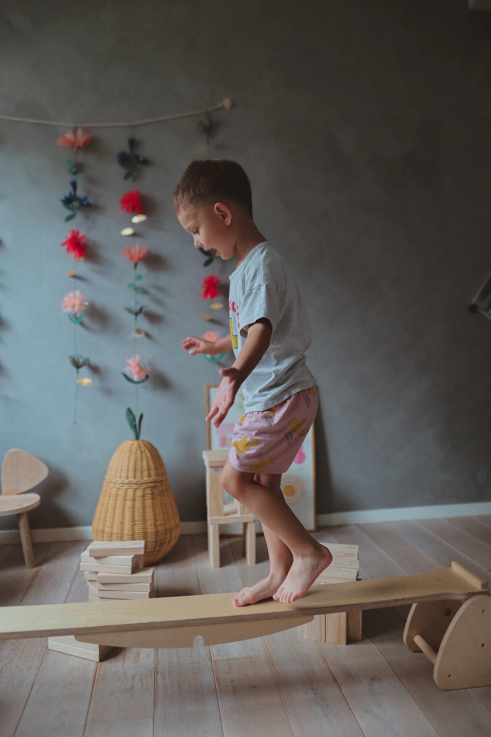 Kinderfeets - Balansbalk en wipwap van hout