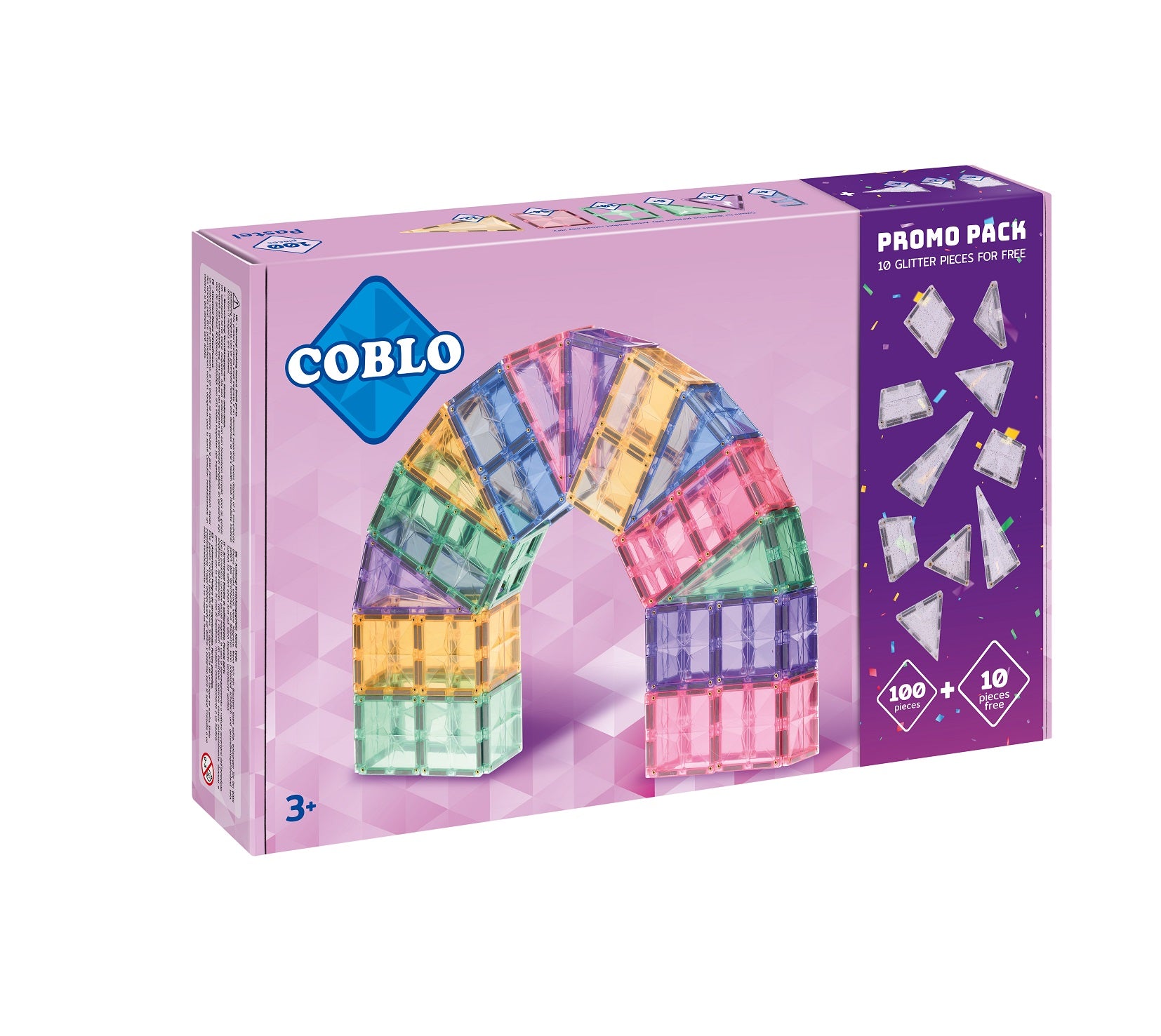 Coblo PROMO Pastel 10 gratis glitter tegels - 100 stuks - Magnetisch constructiespeelgoed