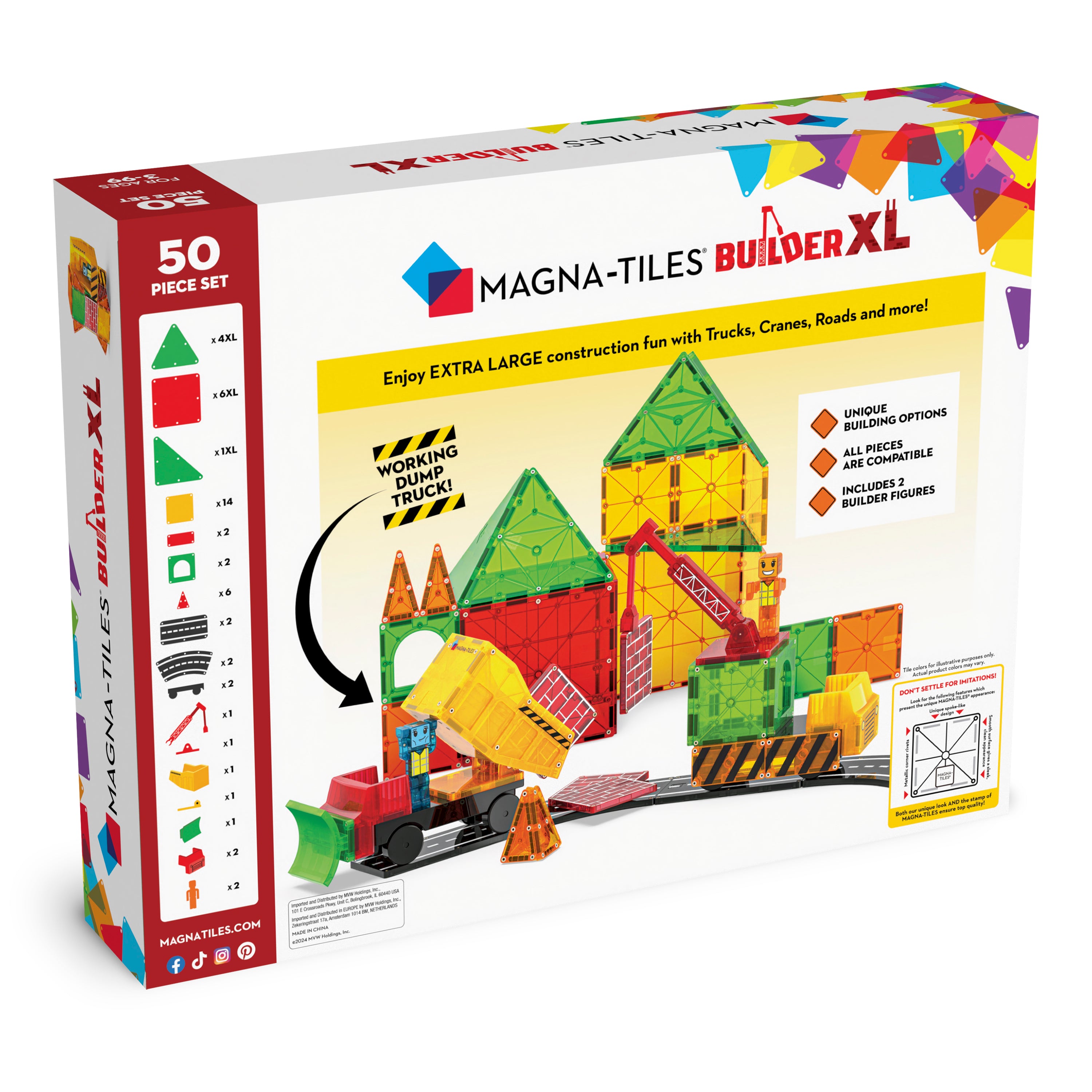 MAGNA-TILES® 50 Builder XL set met 6 microMAGS