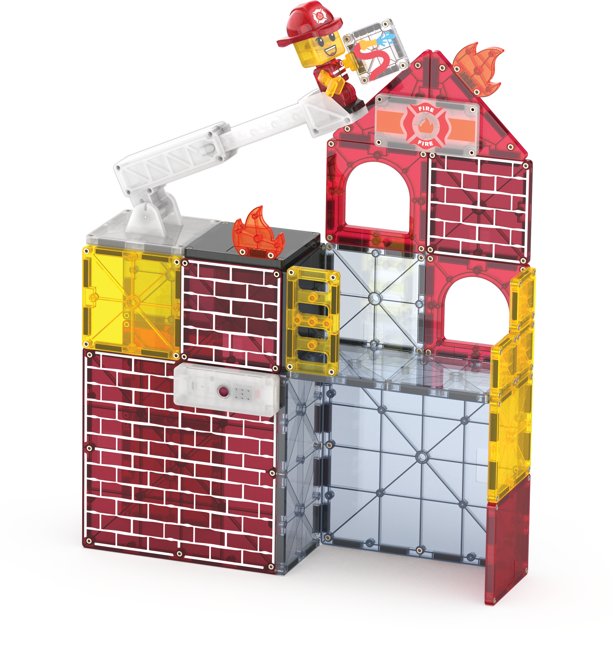 MAGNA-TILES® Fire Station met microMAGS (50 stuks)