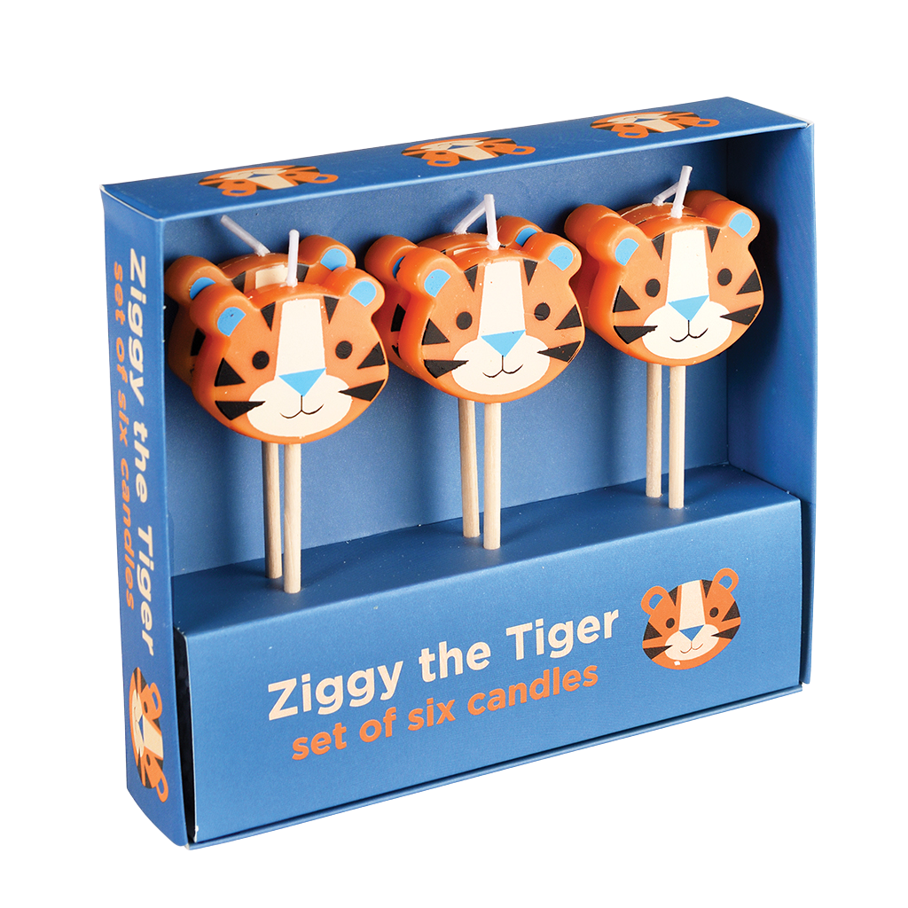 Rex London - Feestkaarsjes Ziggy de Tijger (set van 6)