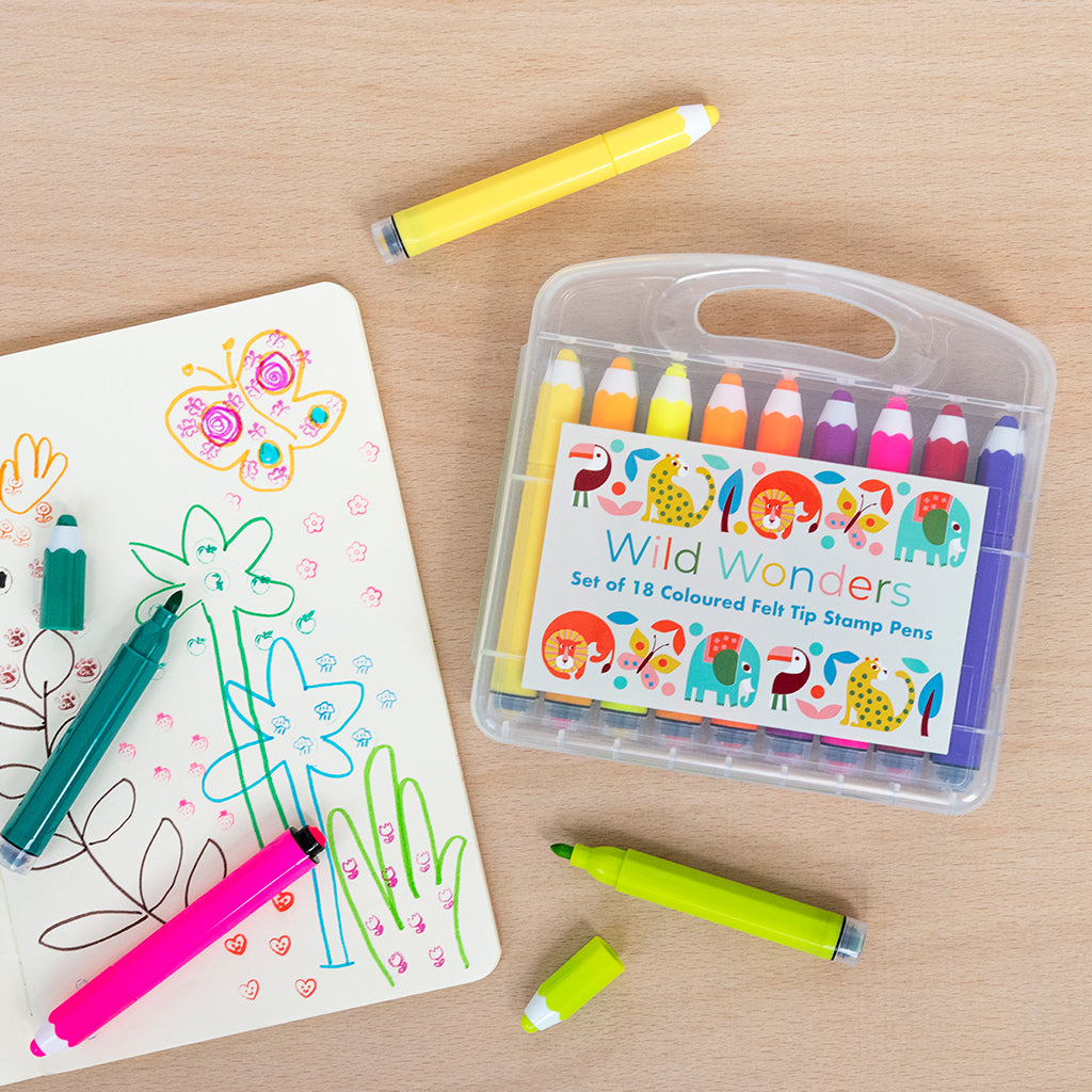 Rex London - Viltstiften met stempel Wild Wonders (18 stuks)